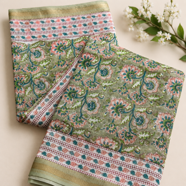 Maheshwari Silk Sarees in Bagru and Sanganeri Print