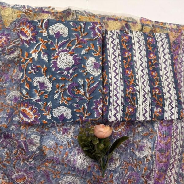 Unstitched Cotton Suit Sets with Kota Silk Dupatta