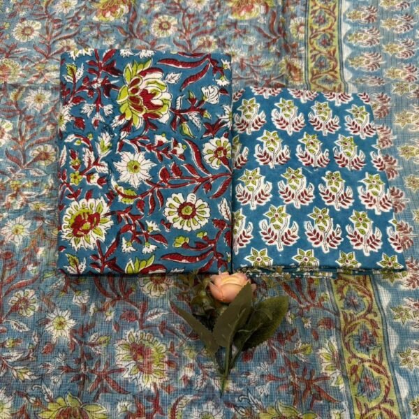Unstitched Cotton Suit Sets with Kota Silk Dupatta